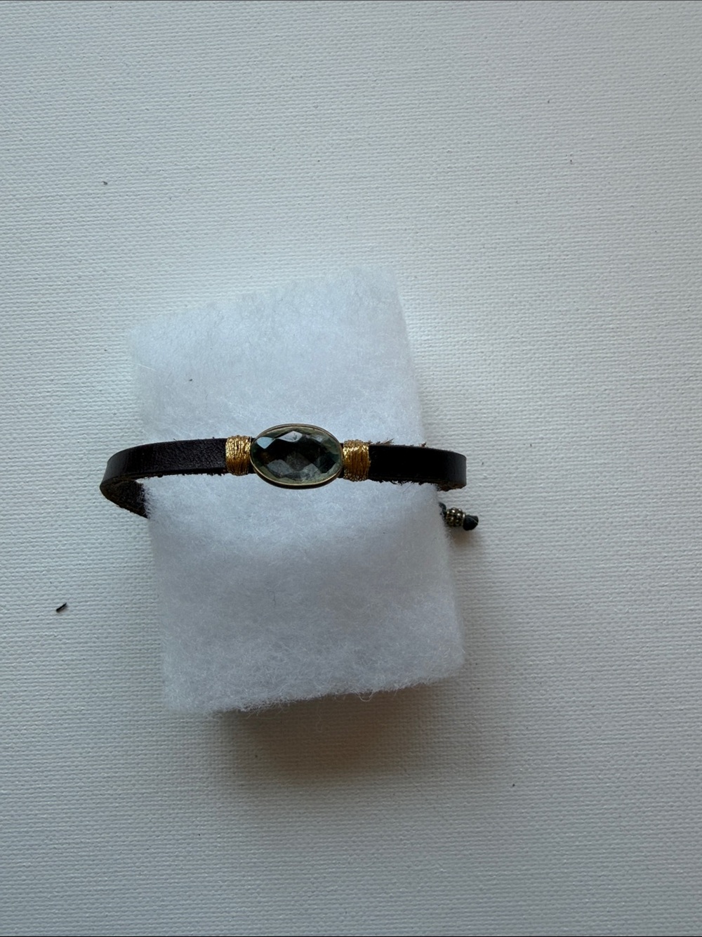 Faceted Glass Center Leather Wrap Bracelet - Brown